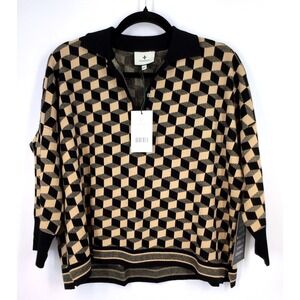 Tuckernuck Clayton Geometric Black Camel Polo sweater M/L
